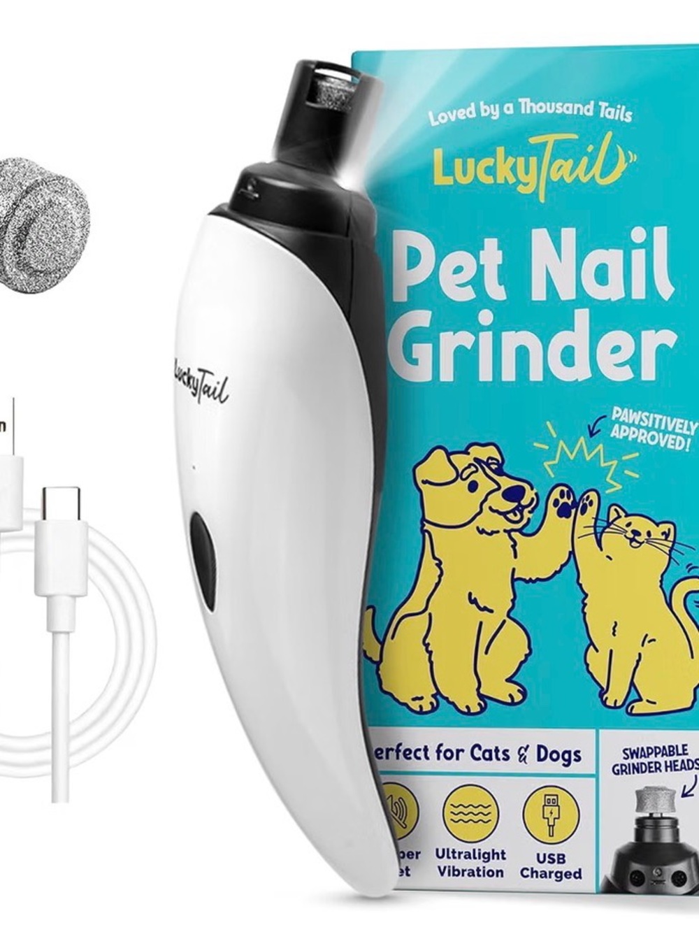 LuckyTail Pet Nail Grinder for Dogs and Cats - Super Quiet and Low Vibration